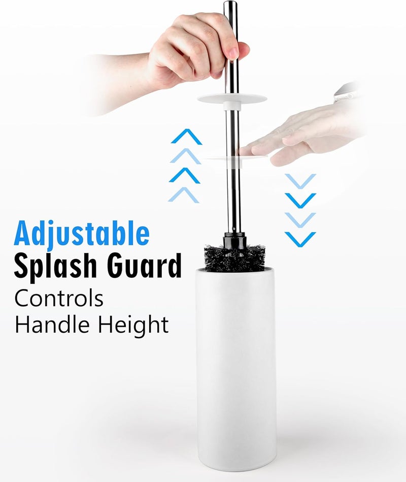Viosuniu Matt White Ceramic Toilet Brush and Holder Set, Freestanding Toilet Bowl Cleaners Brush, Scrubber Brush for Toilet, Bathroom Accessories with Stainless Handle, Deep Cleaning - Image 3
